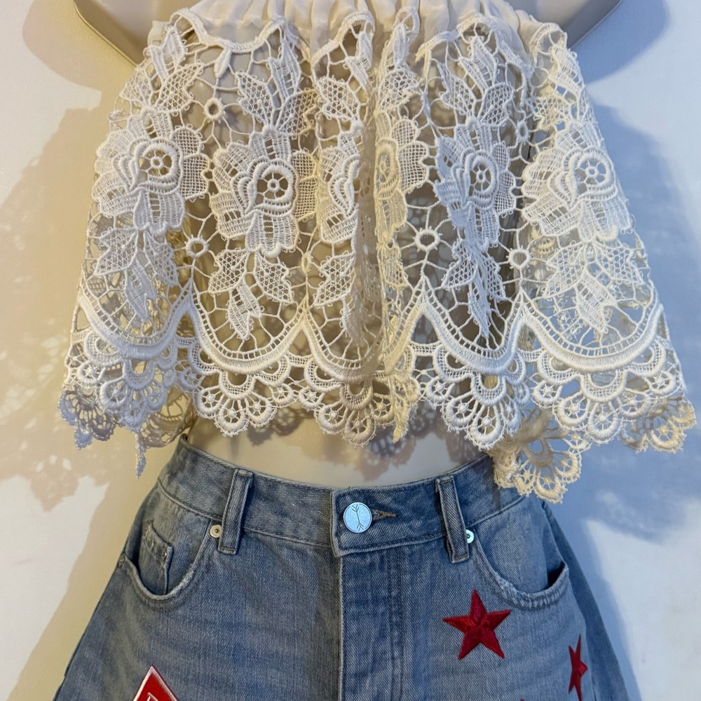 Vintage Lace Crop Ruffle Beach Top Coachella Festival